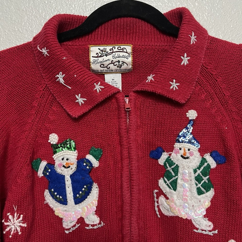 VTG Heirloom Collectibles Women's M Full‎ Zip Snowman Ugly Holiday Sweater - Picture 2 of 9